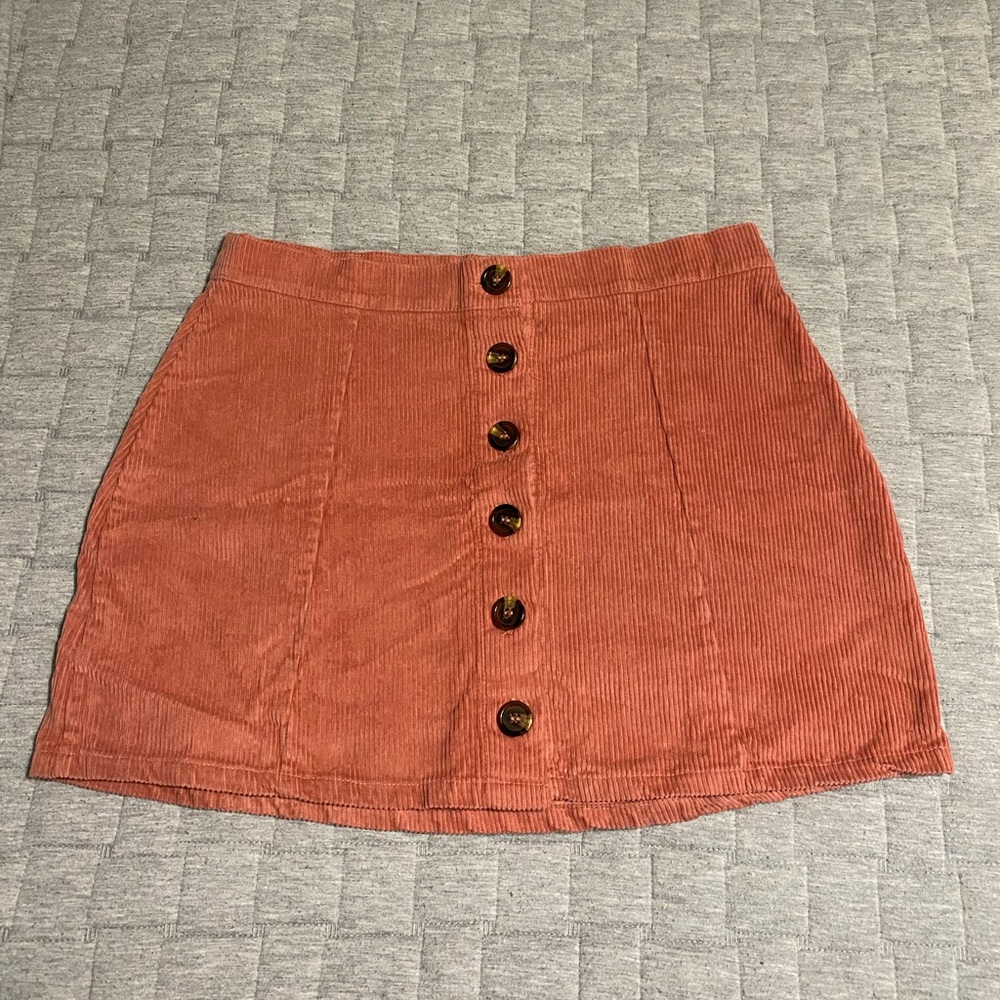 Riley & James | Burnt Orange Corduroy Button Up Skirt Size Large